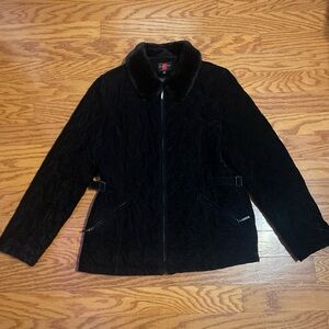 Gallery Black Velvet Zip Jacket with Faux Fur Collar
